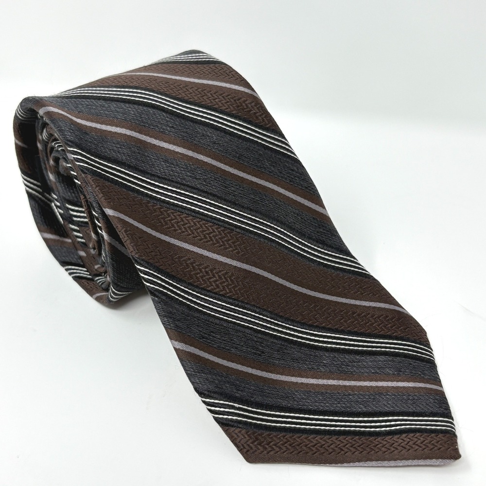 Joseph By Jos A Bank Silk Stripe Tie‎ Brown Grey White Textured Italian Made